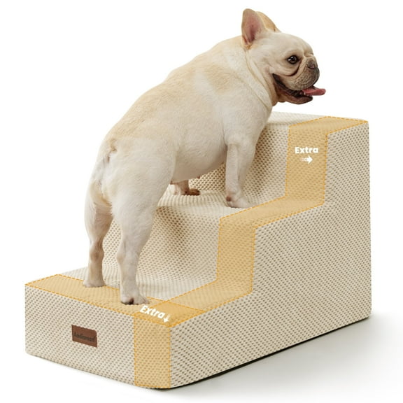 Dog Stairs for Small Dogs & Cats, Non-Slip Pet Stairs 3-Step for Chairs and Couch,Beige