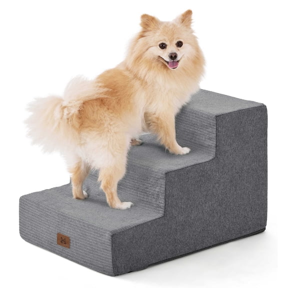 Dog Stairs for Small Dogs, Extra Wide Foam Pet Steps for Bed & Couch, 35D Strong Support Pet Ramps with Non-Slip Bottom, Grey, 3 Steps