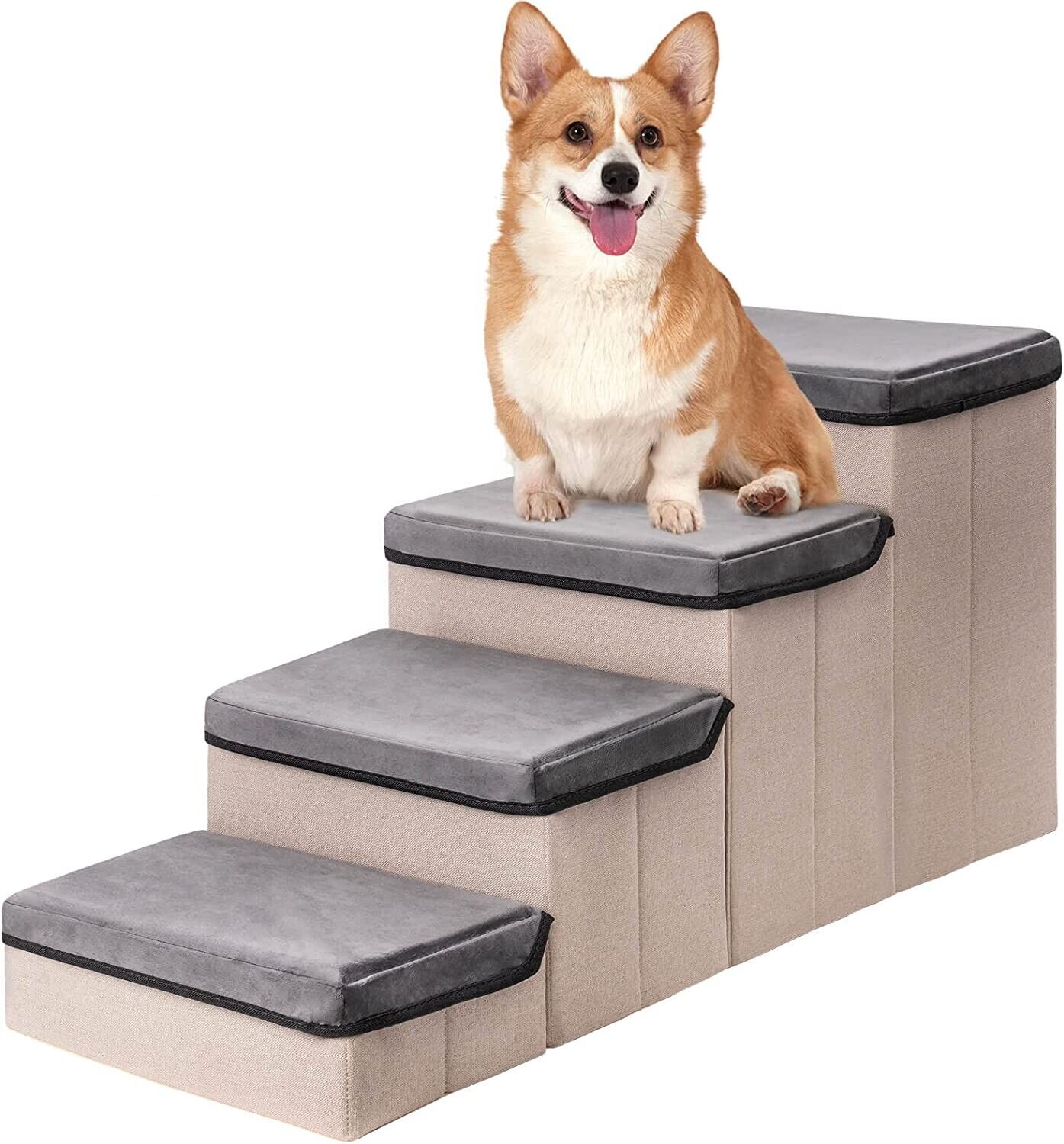 Dog Stairs for Small Dogs Foldable 4 - Tiers Dog Steps for Couch Bed ...