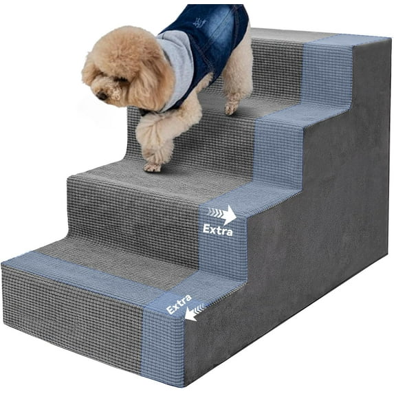 Dog Stairs for Small Dogs and Cats,18'H Non-Slip Bottom Pet Steps for High Beds and Couch,High-Density Foam Pet Stairs Grey,4 Steps