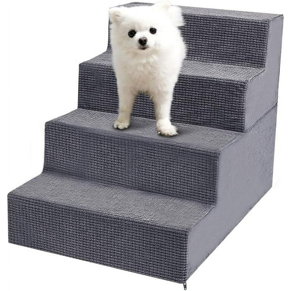 Dog Stairs for Small Dogs and Cats, 18'H Non-Slip Bottom Pet Steps for High Beds and Couch, High-Density Foam Pet Steps Grey, 4 Steps