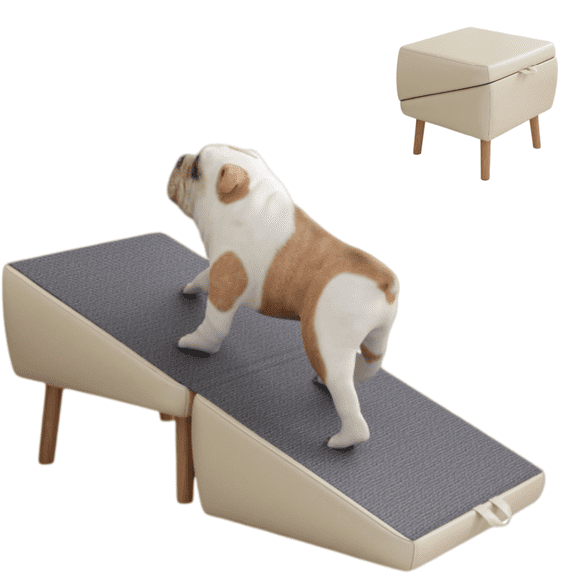 Dog Stairs for Small Dogs and Cats, Dog Ramp for Couch and Bed, Foldable 2-in-1 Wooden Pet Steps for Puppy, Split Ottoman Design