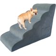 thumbnail image 1 of 5-Step Fleece-Grey Dog Stairs for 24"-30 Inch Couch Bed, Non-Slip Sturdy Ramp, Gray, 1 of 6