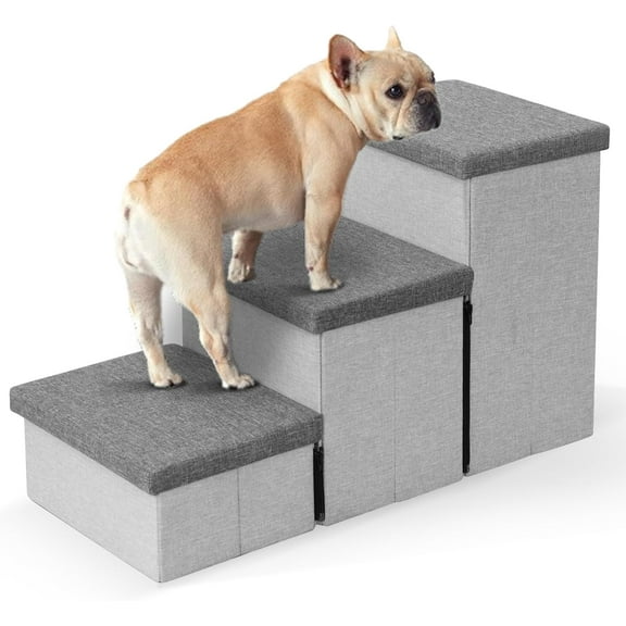 Dog Stairs with Storage, Foldable Dog Steps for Small Dogs, 3 Tiers Non-Slip Pet Stairs for High Beds Or Couch and Sofa, Hold up to 200 lbs Pet Cat