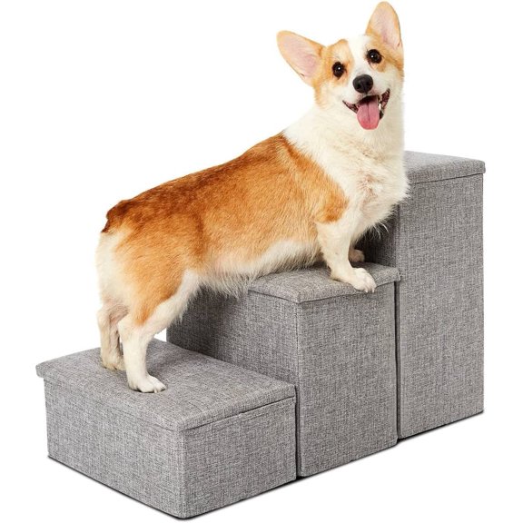 Dog Stairs with Storage and Adjustable Steps for a Puppy, Small or Medium Dog
