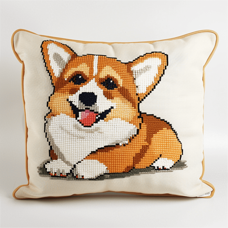 Dog Stamped Cross Stitch Pillow Case Kits 11 Count Cross Stitch Kits for Beginners 17.72" x 17.72" Handmade Embroidery Kit Needlepoint Home Decor for Sofa