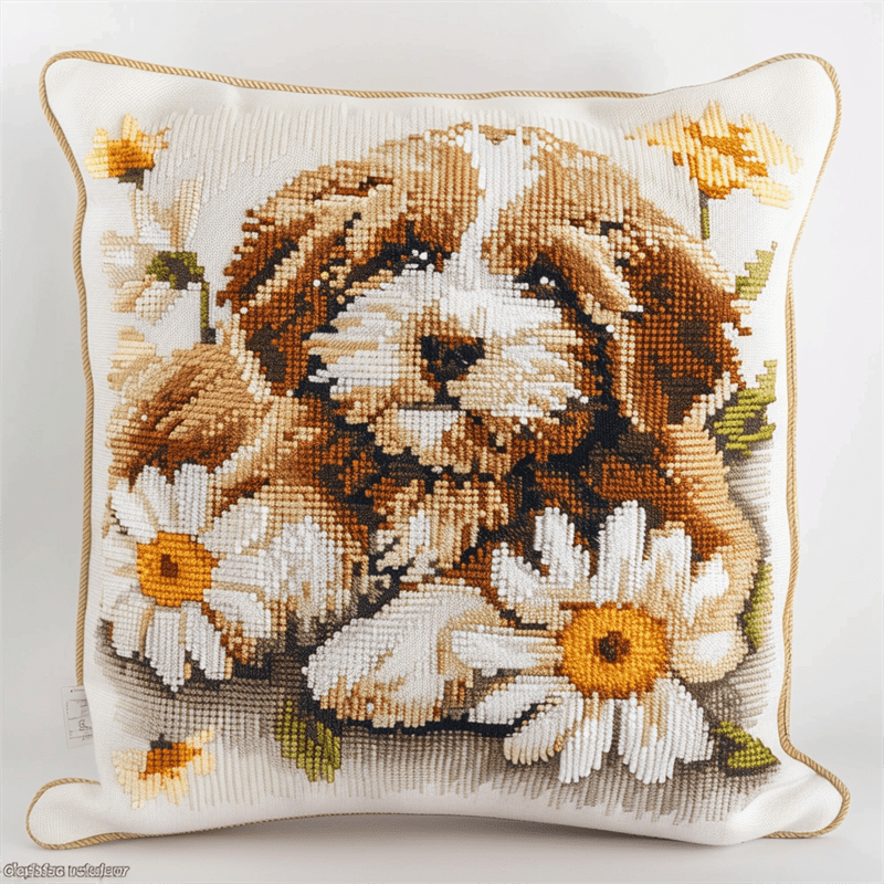Dog Stamped Cross Stitch Pillow Cases , 45X45CM , Cross Stitch Kits for Beginner (11 Count)
