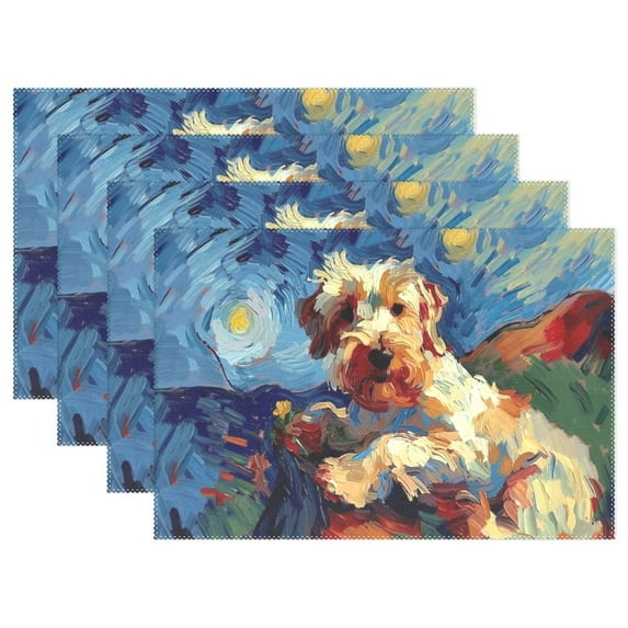 Dog Starry Sky 12×18 inch Placemats Heat Resistant Washable Foldable Rectangular Placemats Set Decoration Indoor Outdoor for Kitchen Dining Table 4PCs