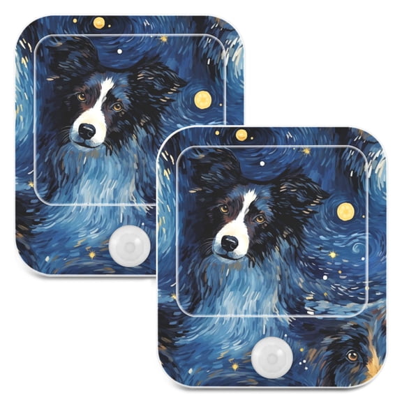 Dog Starry Sky Night Lights Plug into Wall LED with Auto Light Sensor Warm Light for Kids Hallway Bedroom Living Room Kitchen Bathroom Set of 2
