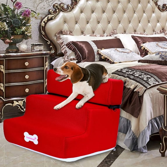 Dog Step Stairs Pet Ladder Cover - 13.8" x 11.8" x 11.8" Removable Washable Non- Cover for Small Dogs - Dog Ramp for Bed Couch Car(Red)