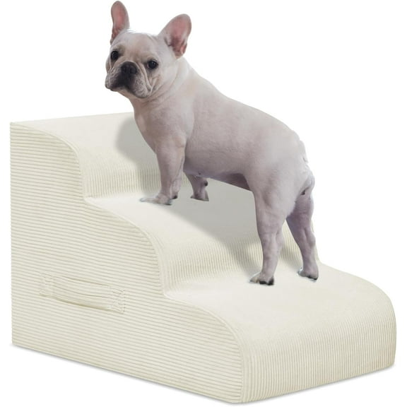 Dog Steps for Small Dogs, 3-Step Pet Ramp Stairs for High Beds and Sofa, Non-Slip Pet Stairs for Small Dogs and Cats, Removable and Easy to Clean Cover, Beige