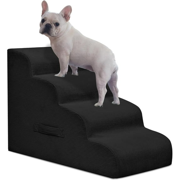 Dog Steps for Small Dogs, 4-Step Pet Ramp Stairs for High Beds and Sofa, Non-Slip Pet Stairs for Small Dogs and Cats, Removable and Easy to Clean Cover, Black