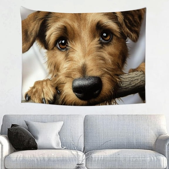 Dog Stick Sad Print Tapestry Wall Hanging, Aesthetic Decorative Tapestry for Bedroom Living Room Dorm, Soft Polyester Fabric 40x30in