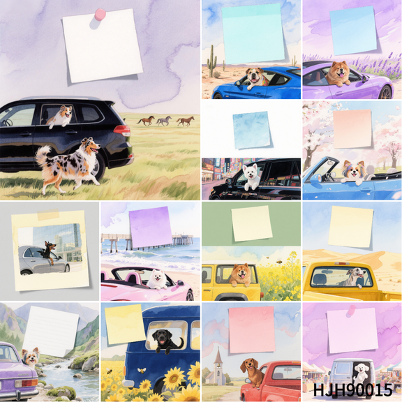 Dog Sticking Out of Car Window Themed Note Cards (3.543.54 Inches) - 100-Pack with 100 Round Double-Sided Tapes, Delicate Mini Cards for Emotional Expression