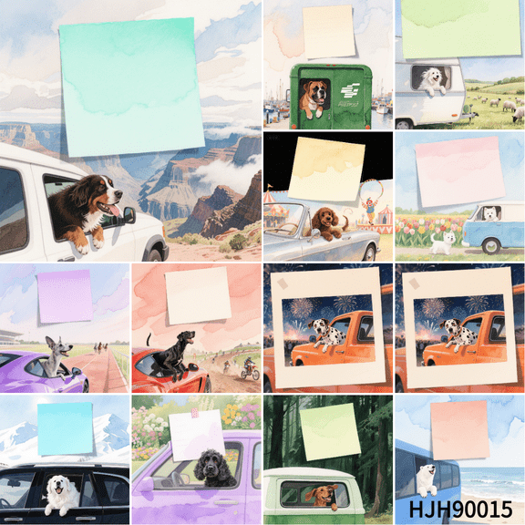 "Dog Sticking Out of Car Window" Themed Note Cards (3.543.54 inches) - 100-pack with 100 Round Double-Sided Tapes, Exquisite Mini Cards for Emotional Messages
