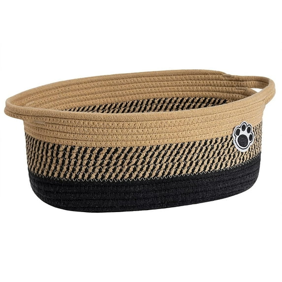 Dog Storage Bin, Baby Basket for Gifting, Wicker Storage Basket for Dog, Cute Basket with Handles, Small Woven Basket for Nursery 12"x 8" x 5" Black-Brown