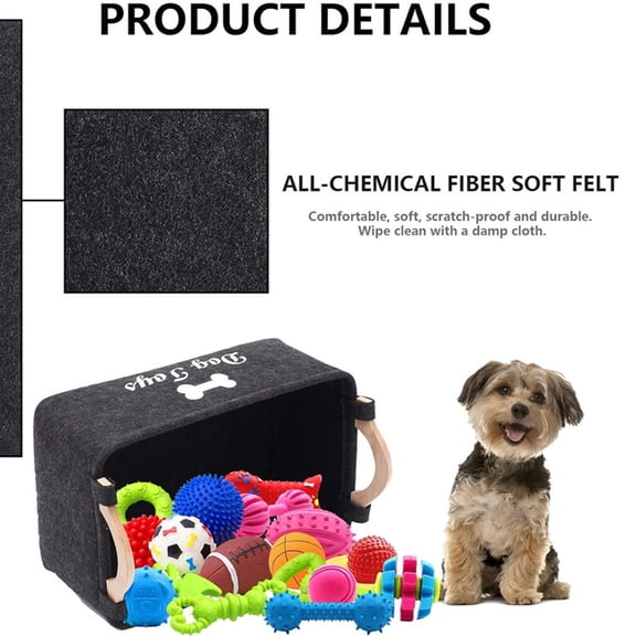 Dog Storage Organizer, Basket for Dog toys, 16X9 in Charcoal Felt, Storage for toys, Dog toy Bin Large, Black Storage Basket, Accessory Organizer, 1 Pc