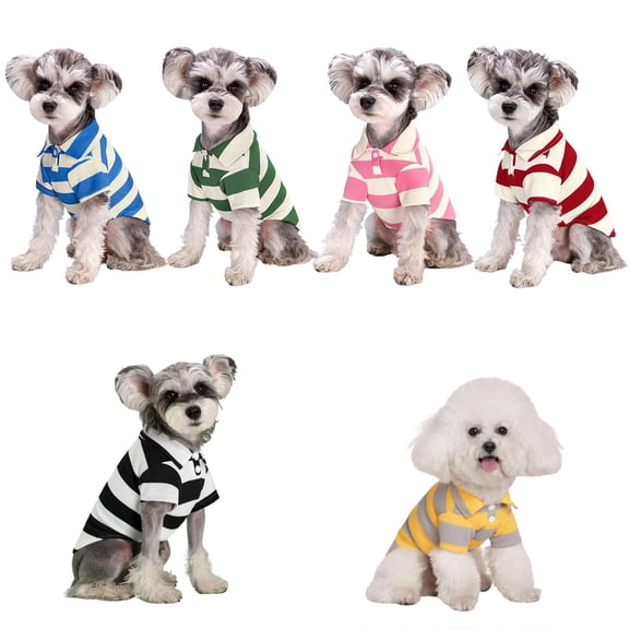 Dog Striped Polo Shirt for 3-44 Lbs Breathable Cotton Pet T-Shirt for Small Medium Dogs Lightweight Summer Apparel, Pink Size S
