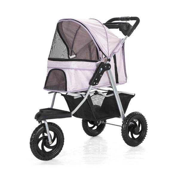 Dog Stroller 3 Wheels Pet Gear Pet Stroller for Cats/dogs Pushchair Carrier, One-click Folding, Large Wheels, Lightweight Dog Pram with Water Cup Holder, Loading 25 Kg
