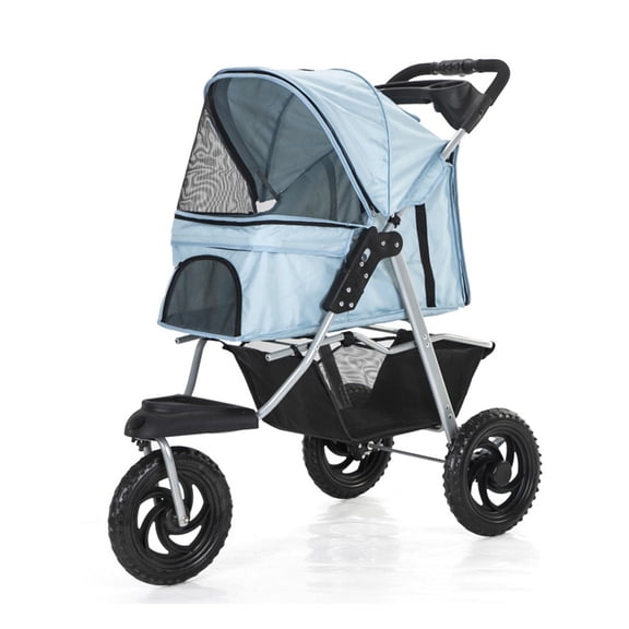 Dog Stroller 3 Wheels Pet Gear Pet Stroller for Cats/dogs Pushchair Carrier, One-click Folding, Large Wheels, Lightweight Dog Pram with Water Cup Holder, Loading 25 Kg