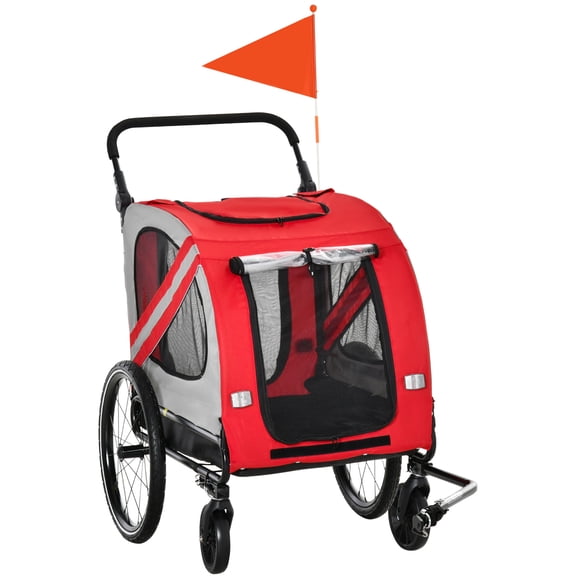 Dog Stroller, Aosom 2-in-1 Pet Bike Trailer for Small Dogs, Road-Visibility Bicycle Stroller, Weather-Strong Bike Wagon Trailer Sidecar Attachment, Red, Red Pet Strollers,Steel Dog Strollers