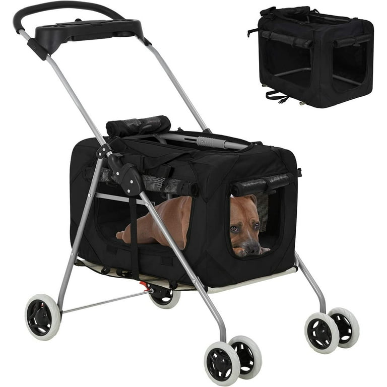 Dog Stroller Cat Stroller Pet Carriers Bag Jogger Stroller for Small Medium Dogs Cats Travel Camping 4 Wheels Lightweight Waterproof Folding Crate