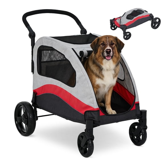 Dog Stroller for Large Dogs, Extra Large Pet Stroller Up to 160 Lbs, Foldable, Ventilated,360° Rotating Wheel, Easy Wash Pet Wagon with Adjustable Handle & Storage Pocket 