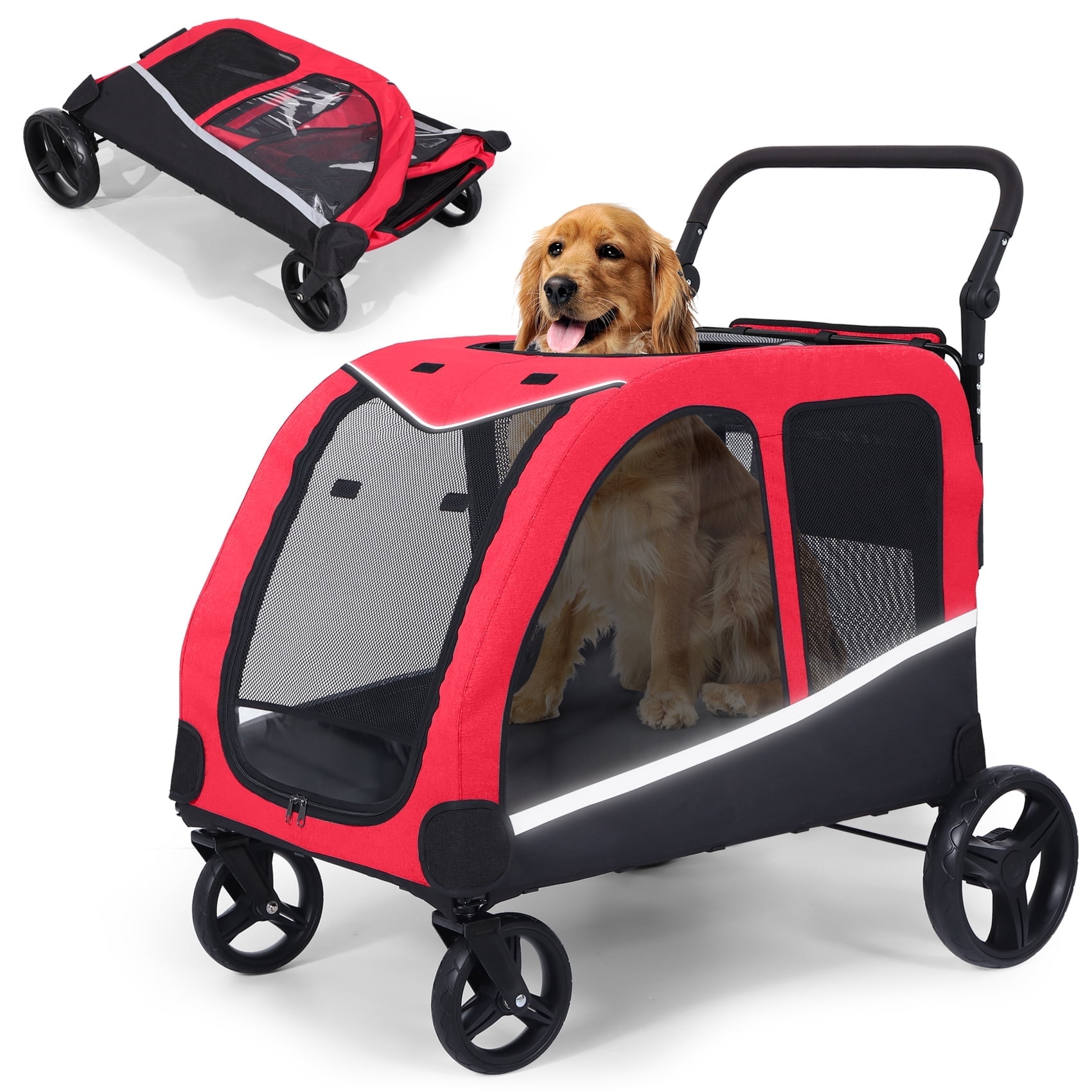 Spacesea XL Dog Stroller - Holds 2 medium/large dogs, foldable design with  adjustable handle & storage pocket