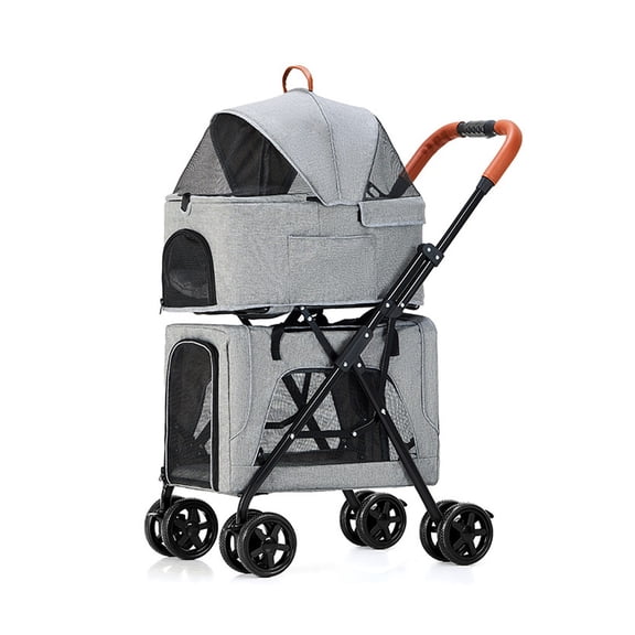 Dog Stroller For Medium Small Dogs Double Pet Stroller, Dog Pushchairs Pram For 2 Dogs/cats, Lightweight Folding Double-layer Pet Puppy Trolley- Twin Travel Carriers 4 Wheel