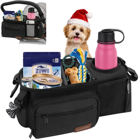 Dog Stroller Organizer Bag, Dog Mom Gifts for Women Pet Stroller Caddy, Stroller Accessories with Cup Holder, Poop Bag Dispenser, Pockets for Dog Essentials, Fits 1419" Handles, Dog Mom Gift Ideas
