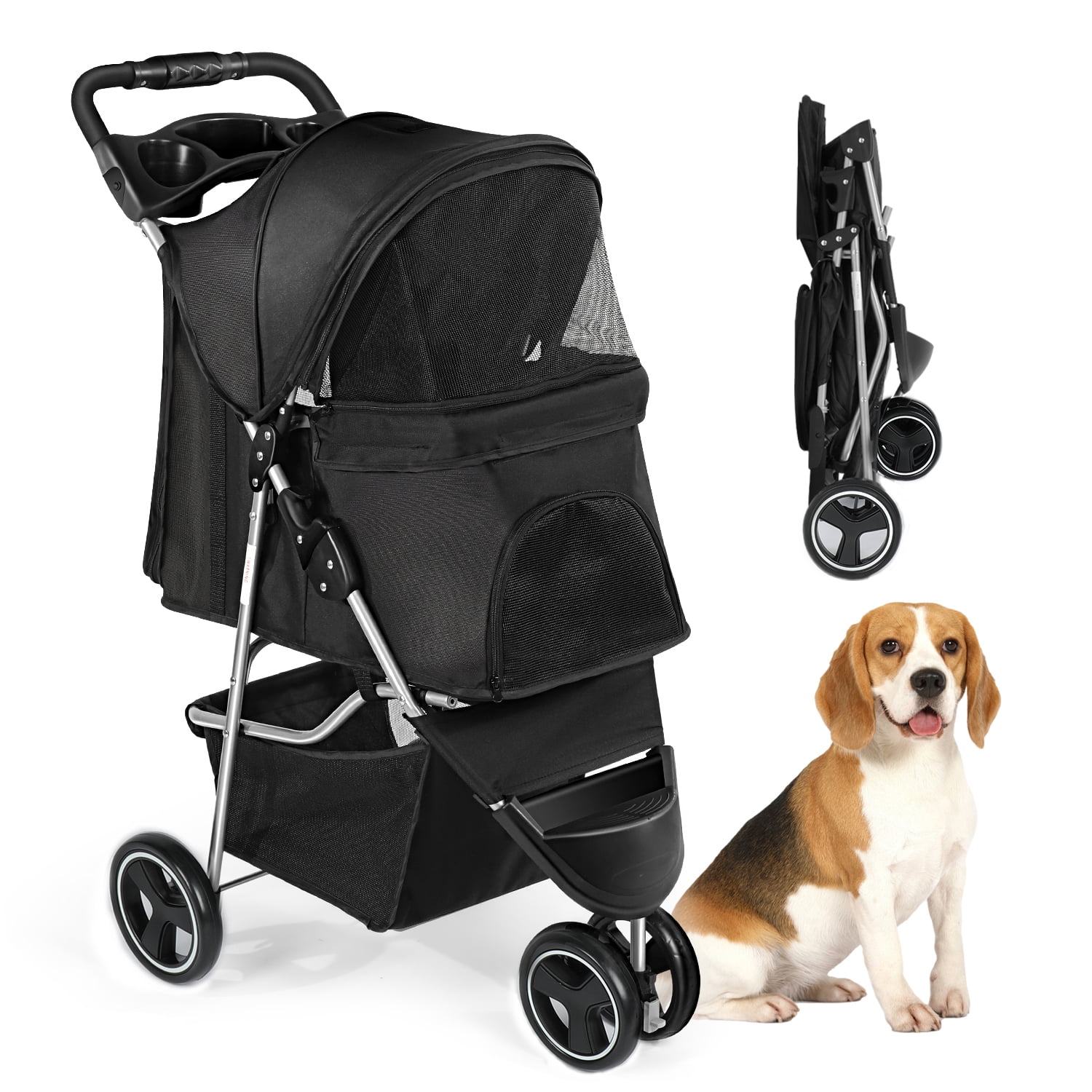 Dog Stroller, Wedyvko 3 Wheels Foldable Pet Strollers with Storage