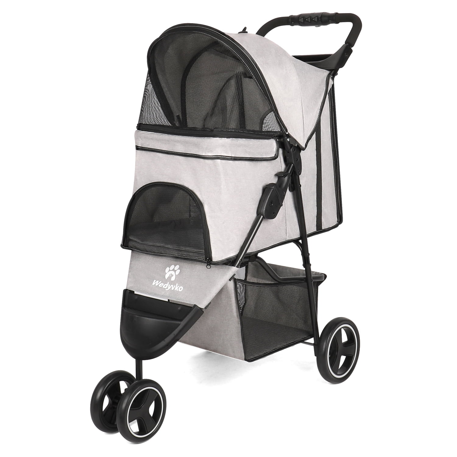 Dog Stroller, Wedyvko 3 Wheels Foldable Pet Strollers with Storage