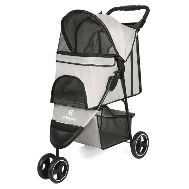 Dog Stroller, Wedyvko 3 Wheels Foldable Pet Strollers with Storage