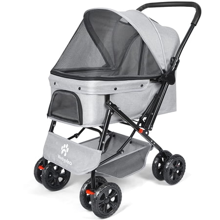 Dog Stroller - Wedyvko Pet Strollers for Medium Dogs and Cats with Reversible Handle for Small Dogs with Mesh Windows, Removable Liner (Gray)