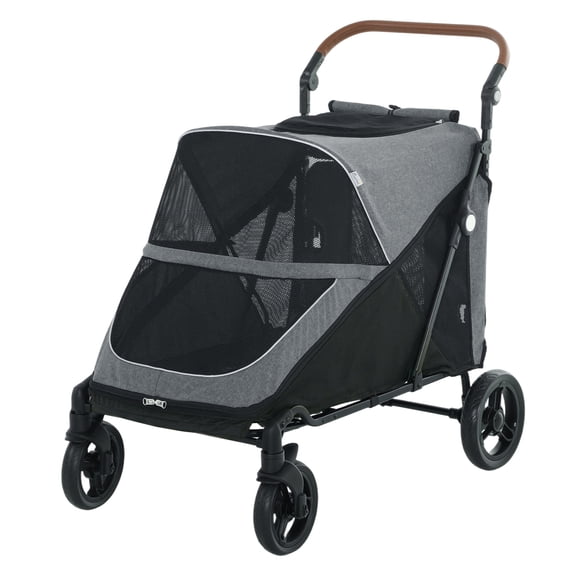 Dog Stroller for Large Dogs Up to 66 LBS, All-Terrain Spring Suspension, Adjustable Handle, Gray - Pet Travel Carrier