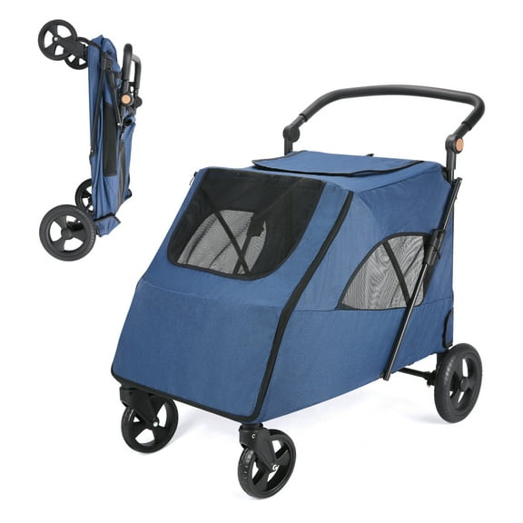 Dog Stroller for Large Dogs - Wedyvko Foldable Jogger 4 Wheels Pet Stroller for Small to Large Dogs and Other Pet Travel (Navy)