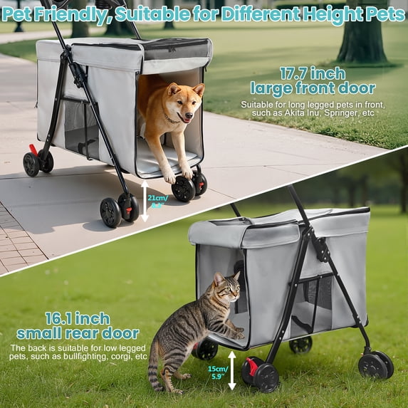 Dog Stroller for Large & Medium Dogs, Pet Stroller, Dog Stroller with 360-degree Wheels Foldable & Ventilated, Gray