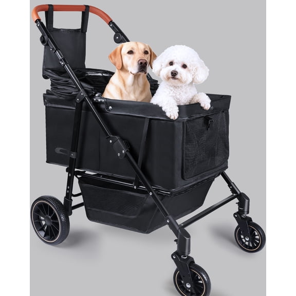 Dog Stroller for Large Medium Small Dogs - Heavy Duty Pet Stroller 20-132 lbs, Foldable with Canopy, Storage Organizer, Adjustable Handle & Sun Shade
