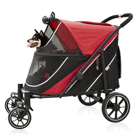 Dog Stroller for Medium/Large Dogs One-Click Folding,Extra Large Pet Stroller with Storage Pocket,Cat Stroller with Shock Absorption,Grey