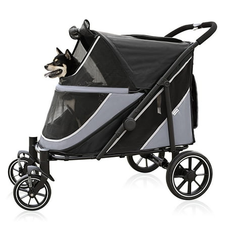 Dog Stroller for Medium/Large Dogs One-Click Folding,Extra Large Pet Stroller with Storage Pocket,Cat Stroller with Shock Absorption,Red