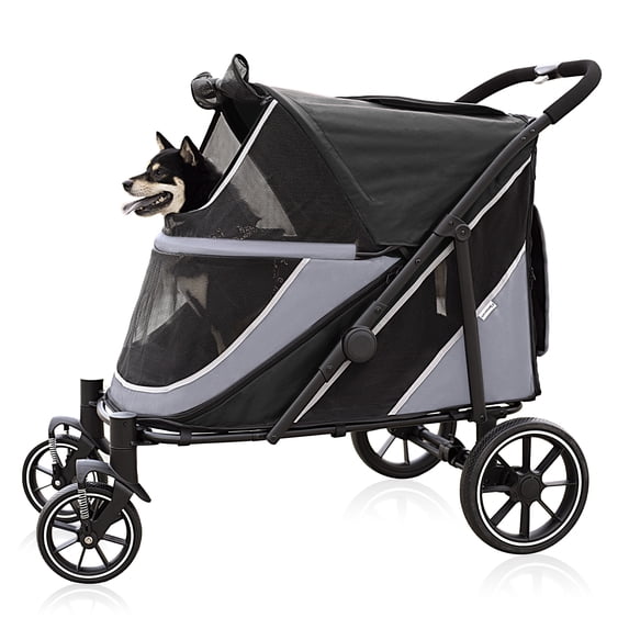 Dog Stroller for Medium/Large Dogs One-Click Folding,Extra Large Pet Stroller with Storage Pocket,Cat Stroller with Shock Absorption,Red