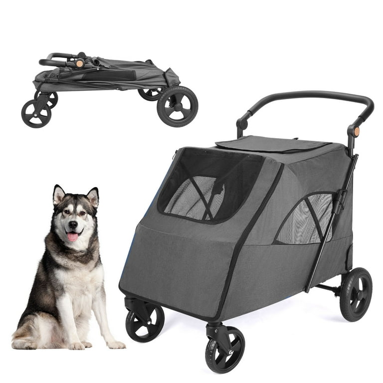 Dog Stroller for Medium Large Dogs - Wedyvko Foldable 4 Wheels Pet Stroller  with Adjustable Handle for Small to Large Dogs (Dark gray) - Walmart.com