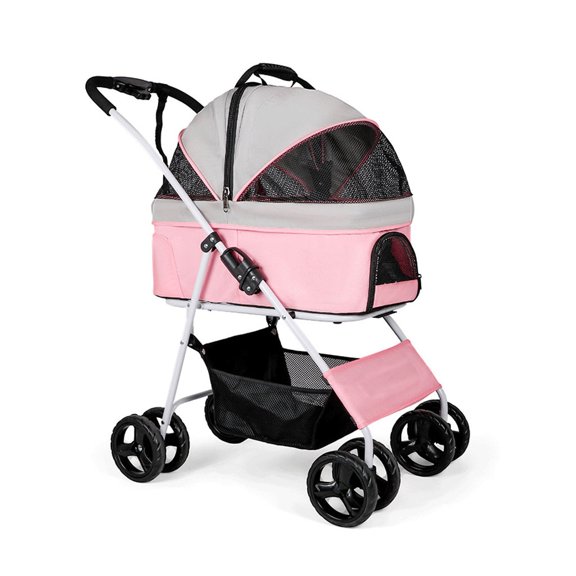 Dog Stroller for Medium Small Dogs 40 Lbs, Foldable 4-wheel Pet/cat Stroller with Detachable Carrier, Breathable Dog Pram Large Capacity Net Bag