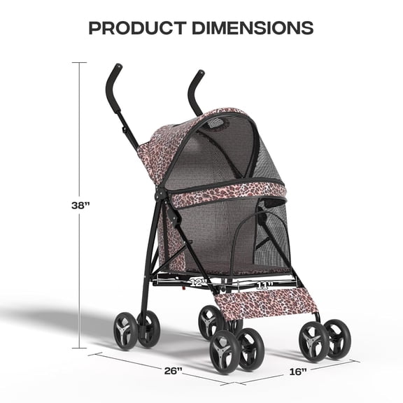 Dog Stroller for Small Dogs 10-22lbs - Leopard Print Pet Wagon with Rear Storage and Breathable Mesh