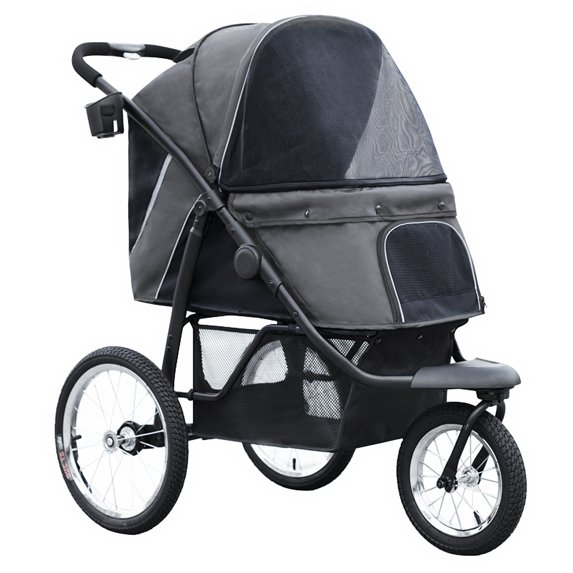 Dog Stroller for Small Medium Dogs & Cats,Foldable Cat Stroller Jogging Travel Stroller with Rubber Tires,Grey