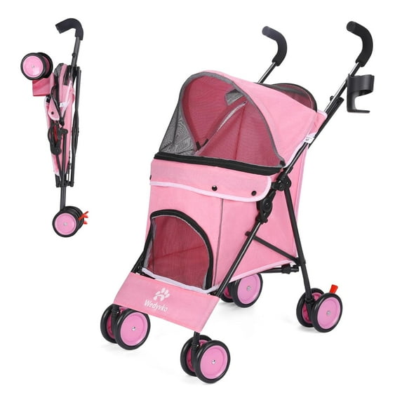 Dog Strollers for Medium Dogs, Folding Puppy Stroller for Small Dogs up to 33 lbs, Lightweight 4 Wheels with Cup Holder Dog Carts with 360 Rotating Front Wheels for Outdoor Walking Travel (Pink)