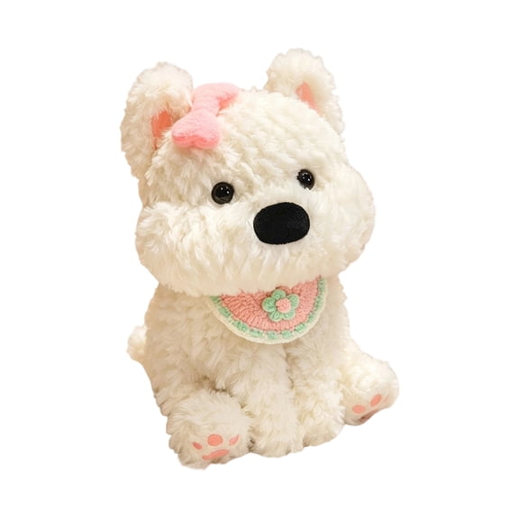 Dog Stuffed Animal, 14.96 in Westie Puppy Plush, Cute Hat Dog Plush Toys for Sofa Bed Decor and Gift Giving (White)