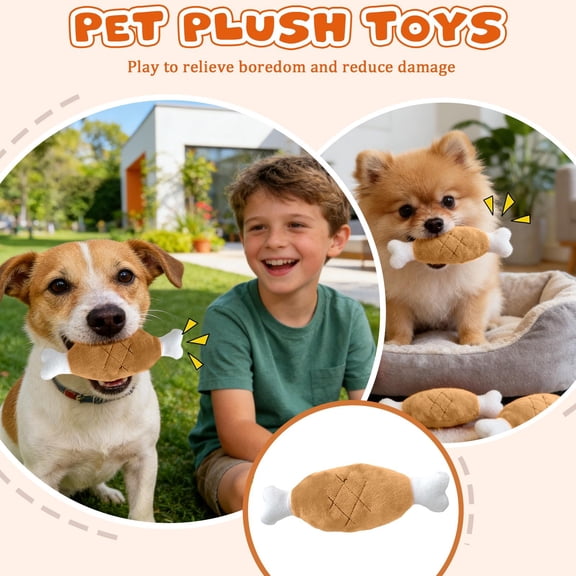 Dog Stuffed Animals Chew Toy, Chicken Dog Toy, Dog Chew, Plush Toy, Double Ended Bone, Plush Fabric, 12 In, 1 Pc, Squeaker, Pet Play, Oral Support