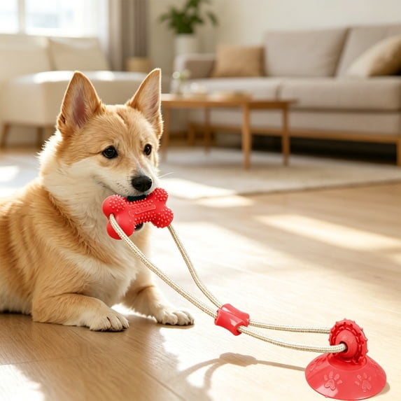 Dog Suction Cup Tug Toy with Rope, Heavy Duty Chew Resistant TPR with Textured Bumps, Indoor Outdoor Boredom Relief for Tooth Health Play