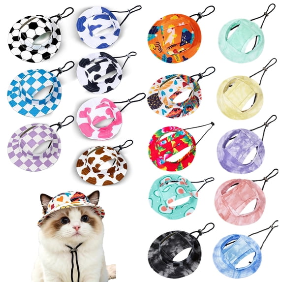 Dog Sun Hat, 1PC Adjustable Princess Dog Bucket Hat with Ear Holes, Round Brim Dogs Visor Cap Pet Fisherman Hat for Pupies Small Dogs Cat Outdoor Sport S